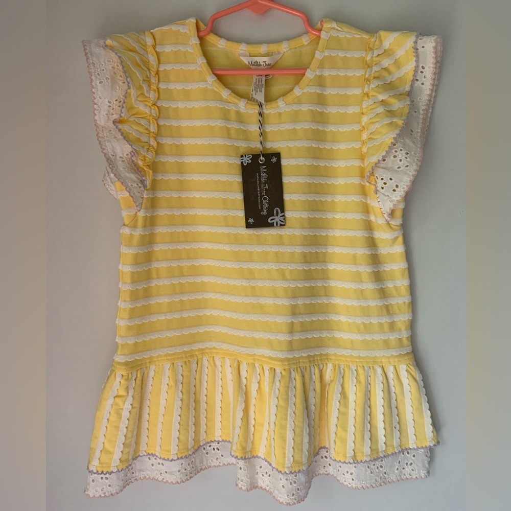 NWT! Size 10 Matilda Jane Yellow pastel ruffle t shirt